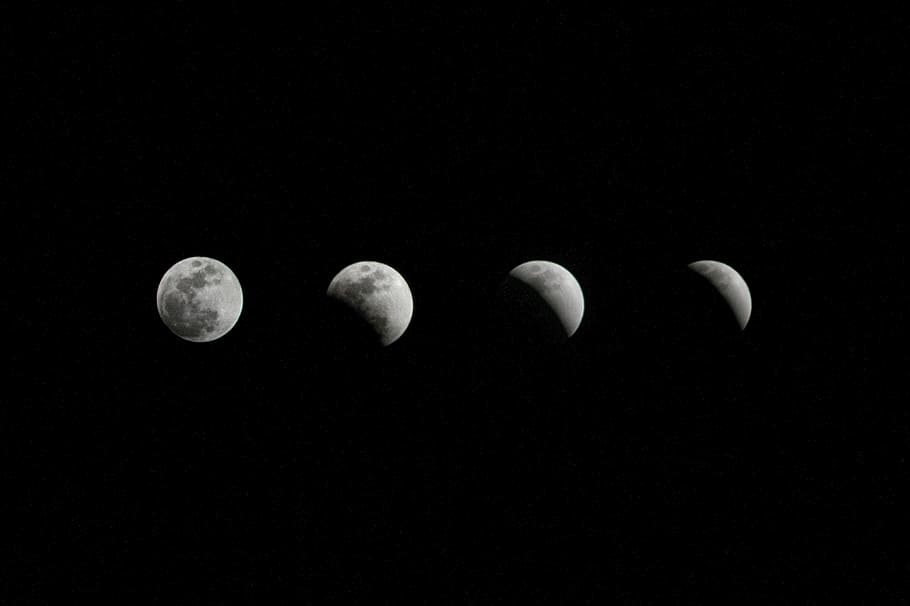 crescent moon digital wallpaper, four phases of moon, night, dark