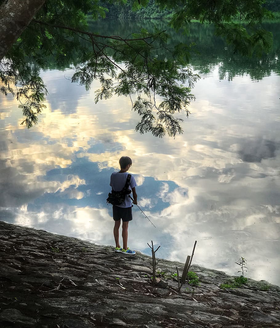 water, reflection, river, fishing, nature, blue, sky, summer HD wallpaper