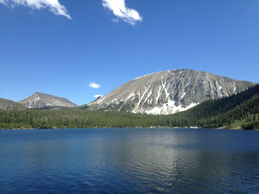 mountain, lake, snow, nature, water, forest, scenic, trees HD wallpaper