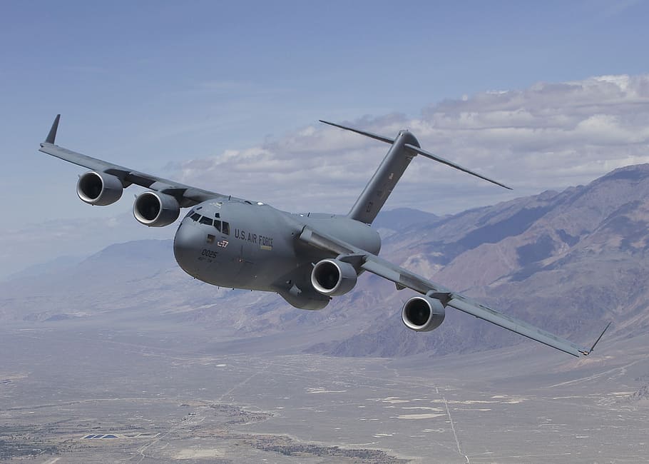 airplane, cargo, transport, military, flying, c-17, aviation HD wallpaper