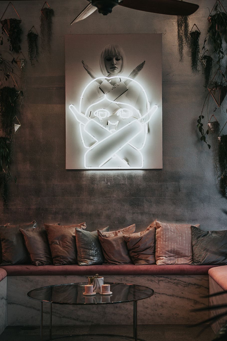 woman crossing her hands neon light signage, assorted throw pillow lot HD wallpaper