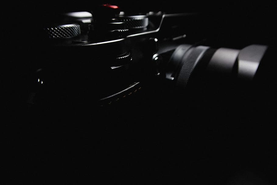 close up photo of DSLR camera, dark, equipment, gear, bnw, music HD wallpaper