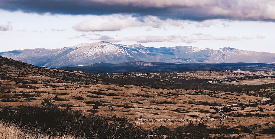 road, landscape, mountains, nature, barren, clouds, cloudy, dry HD wallpaper