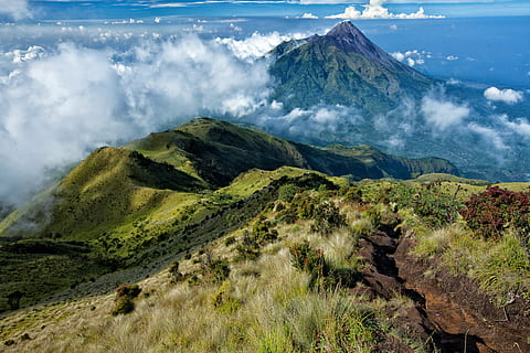 long exposure photography of mountain and clouds, merapi, an active volcano HD wallpaper