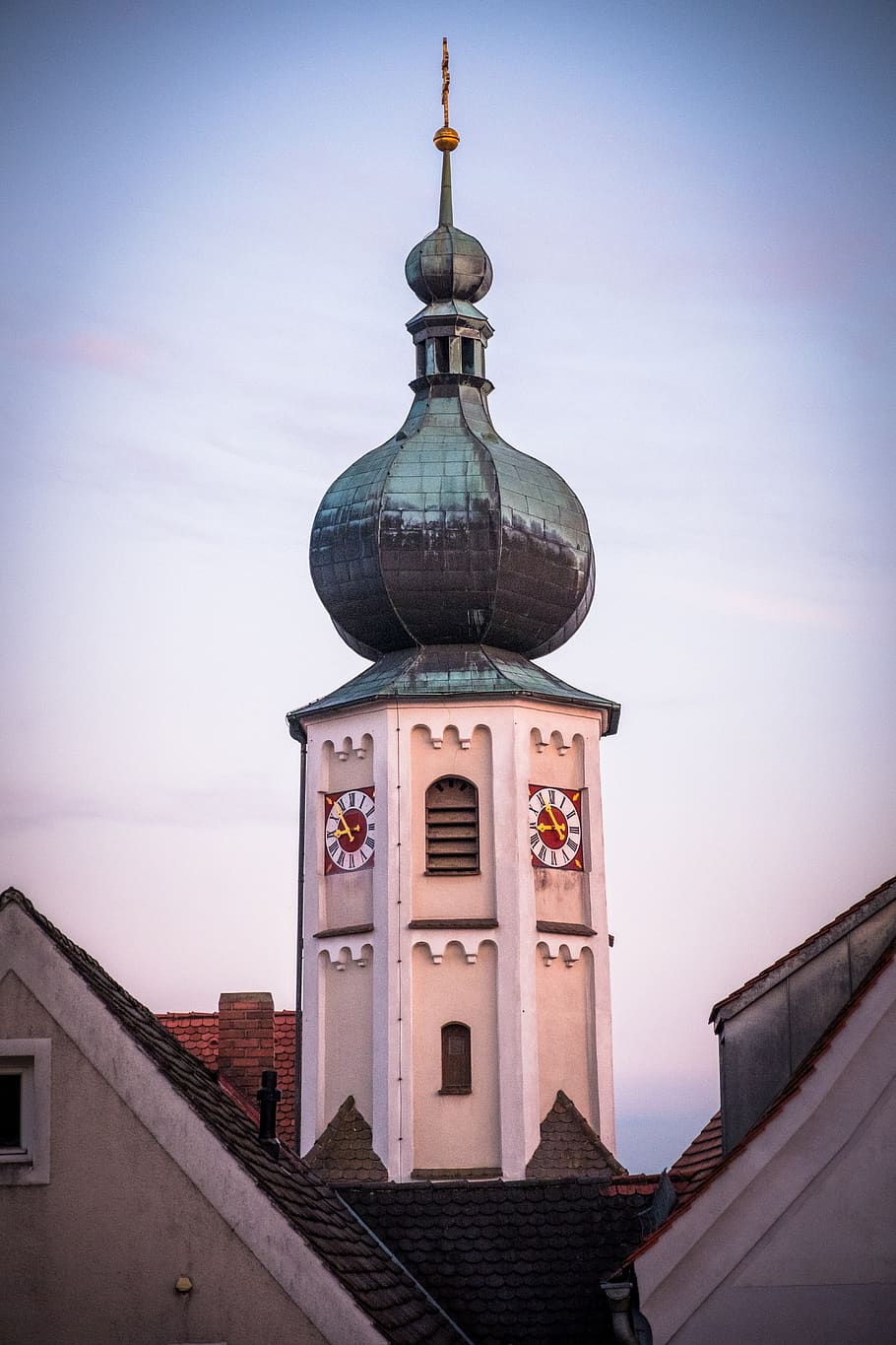 HD wallpaper: steeple, clock, tower, catholic, historic center