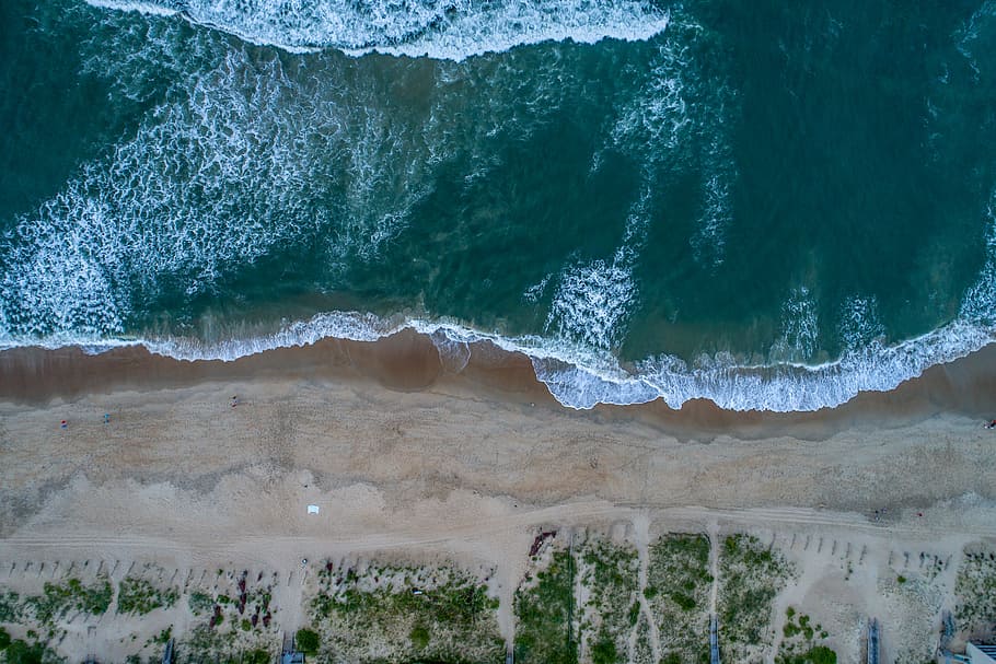 aerial view of sea waves, aerial photo of seashore at dayti,e HD wallpaper