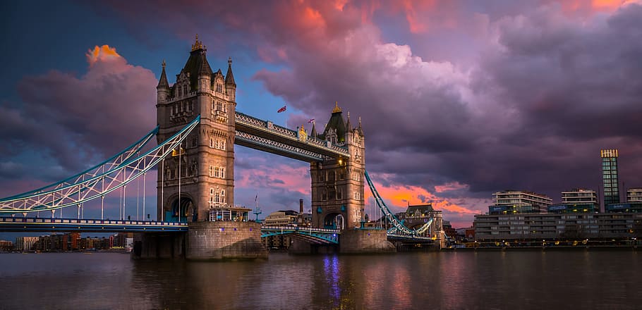 Tower Bridge, London, uk, city, clouds, river, thames, water