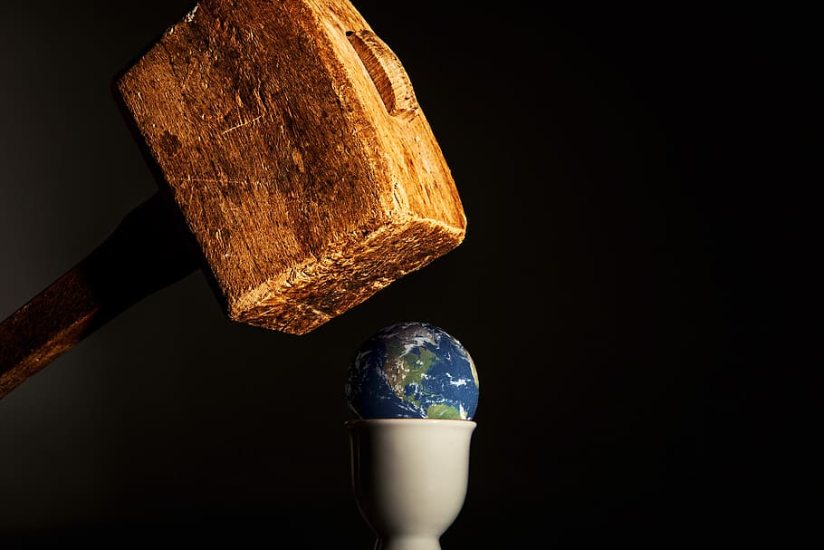 earth on top of white cup under brown mallet illustration, only a 3-minute earth, HD wallpaper