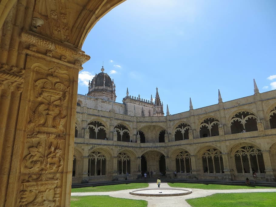 jerónimos monastery, lisbon, cloister, architecture, built structure HD wallpaper
