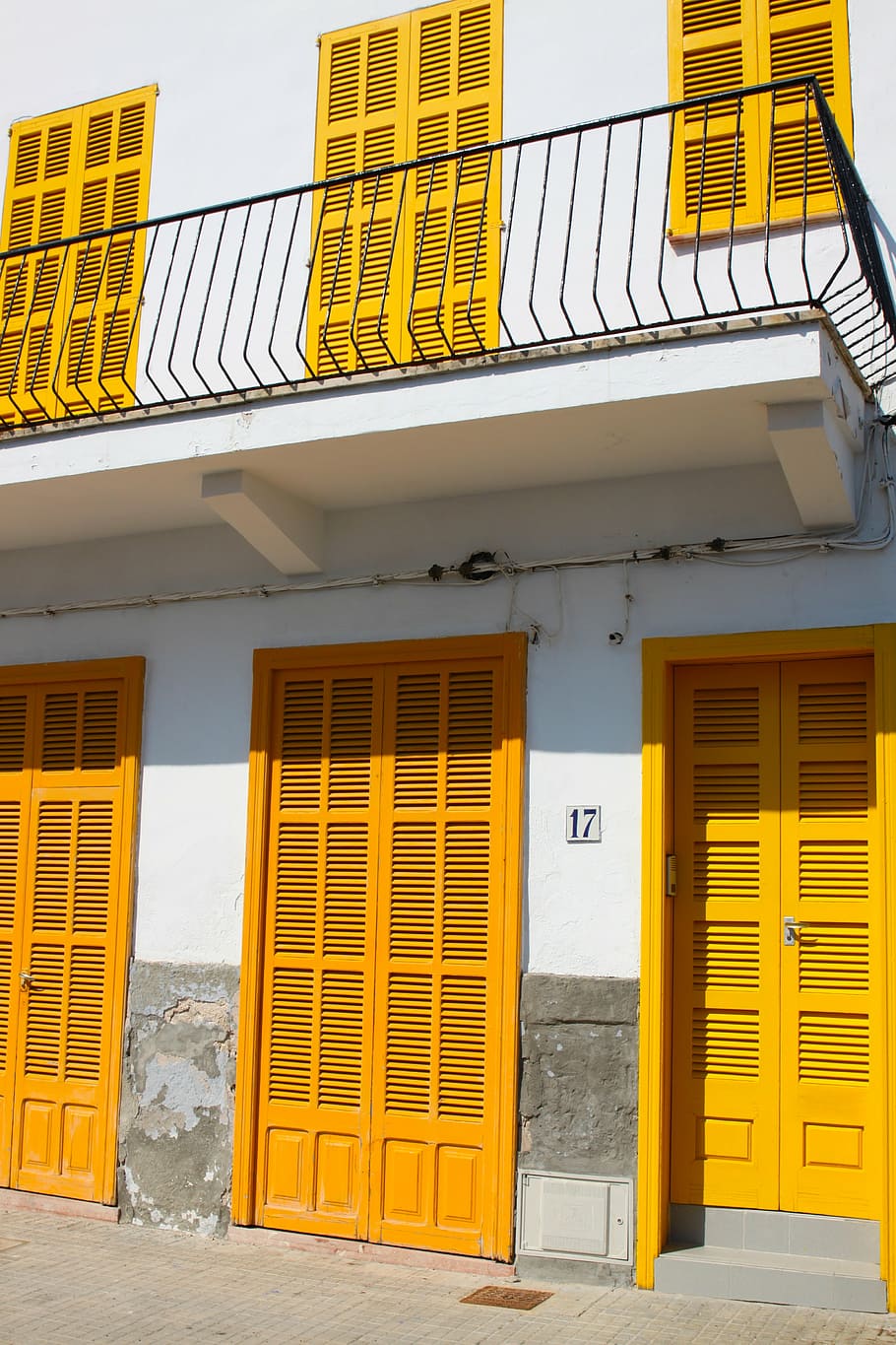 window, shutters, balcony, home, building, yellow, architecture HD wallpaper