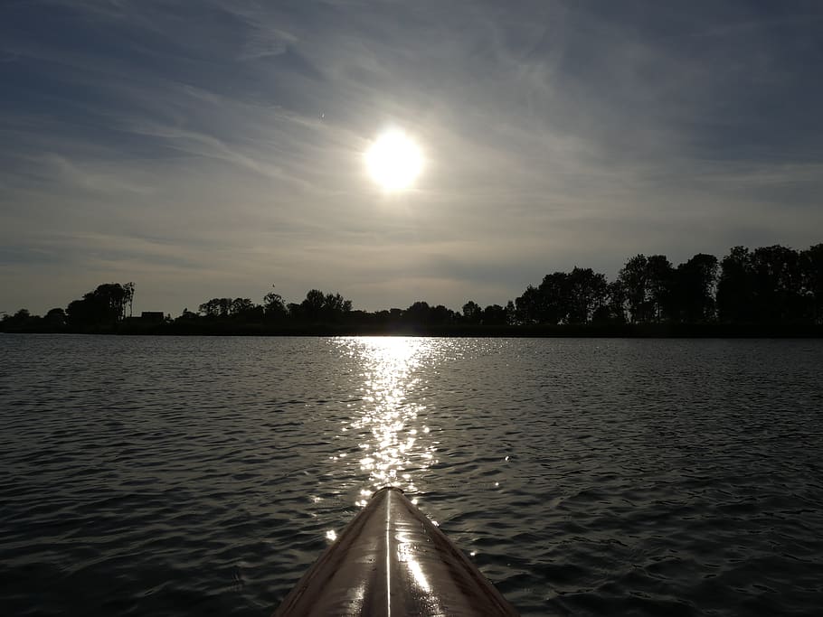 water, sun, canoeing, evening, sky, beauty in nature, scenics - nature HD wallpaper