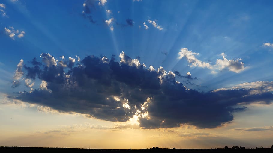 clouds, the sun, sky, dark clouds, nature, storm clouds, blue HD wallpaper