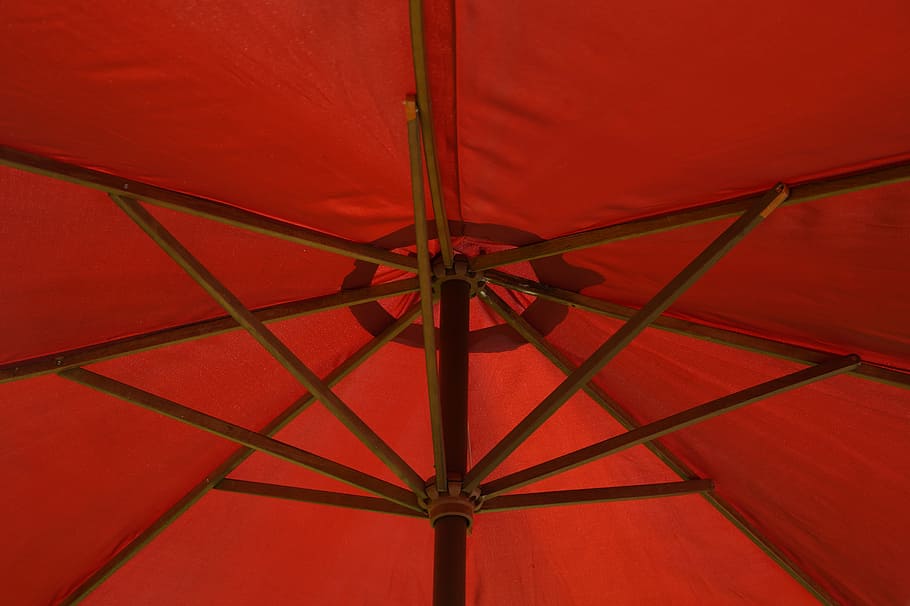 parasol, screen, red, stretched, close, detail, scaffold, shade tree HD wallpaper