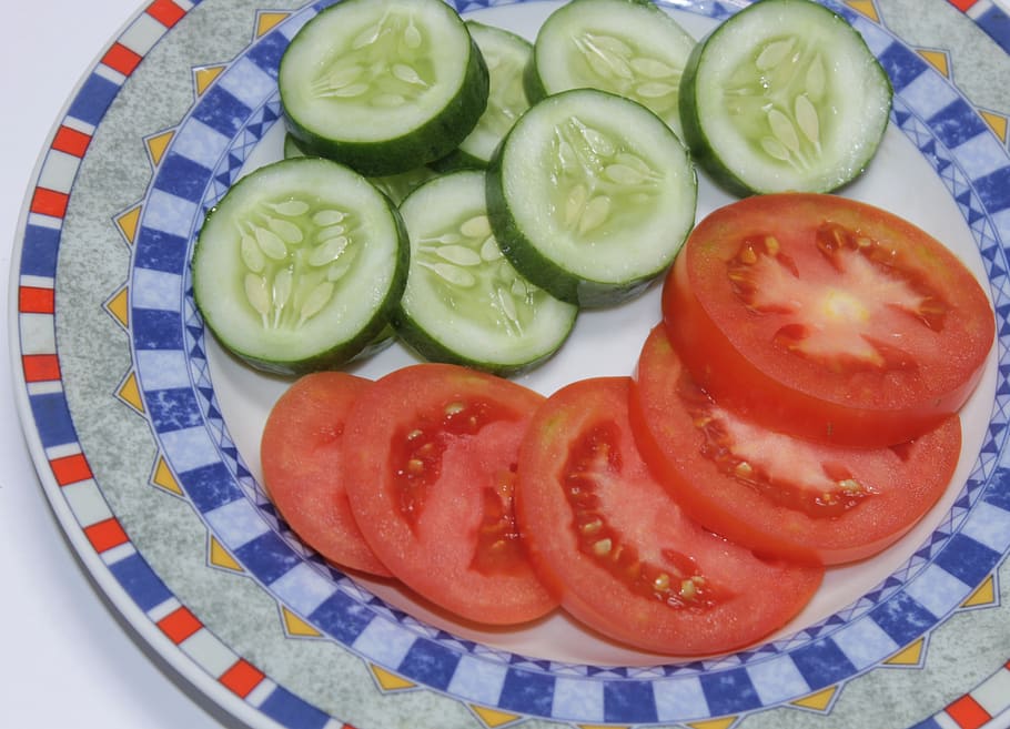 salad, tomato, cucumber, food and drink, vegetable, healthy eating HD wallpaper