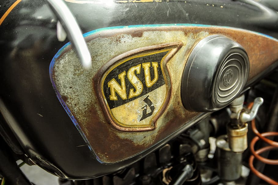 NSU plate tag, motorcycle, technology, oldtimer, metal, close-up HD wallpaper