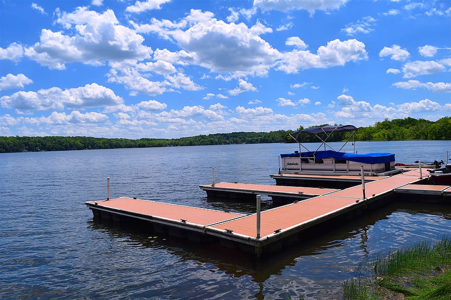 dock, lake, sunny, clouds, water, nature, summer, landscape HD wallpaper