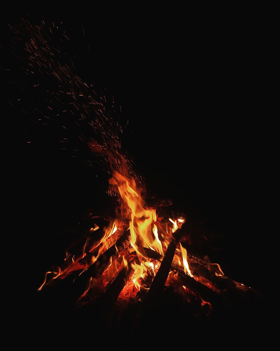fire, flame, campfire, heat - temperature, burning, night, fire - natural phenomenon, HD wallpaper