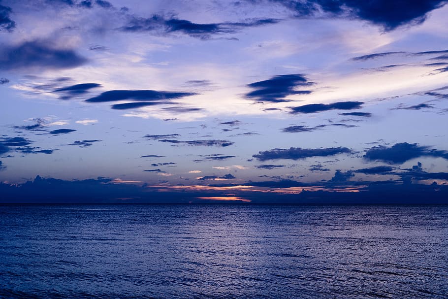 sea, dawn, landscape, nature, beach, clouds, evening, ocean, outdoors HD wallpaper