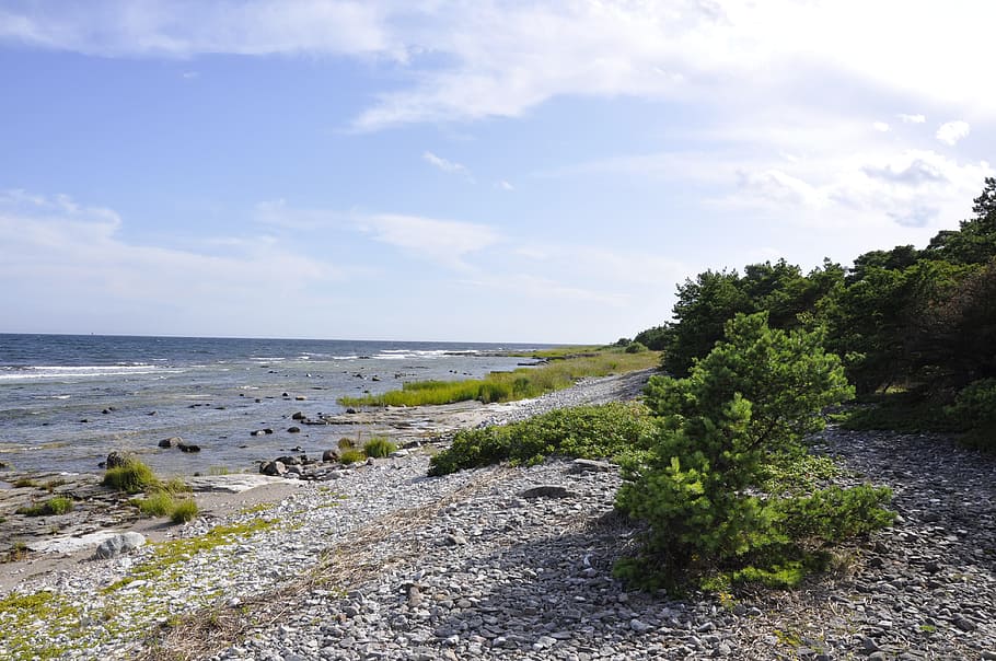 Pebble Beach, Gotland, Water, cloud - sky, scenics, nature HD wallpaper