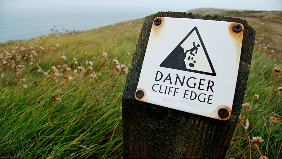 danger cliff edge signage, Warning, Risk, dangerous, adventure, HD wallpaper