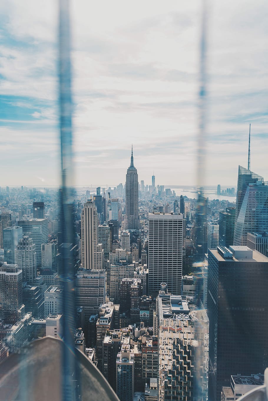 Through the glass, bird's eye photography of high-rise buildings HD wallpaper