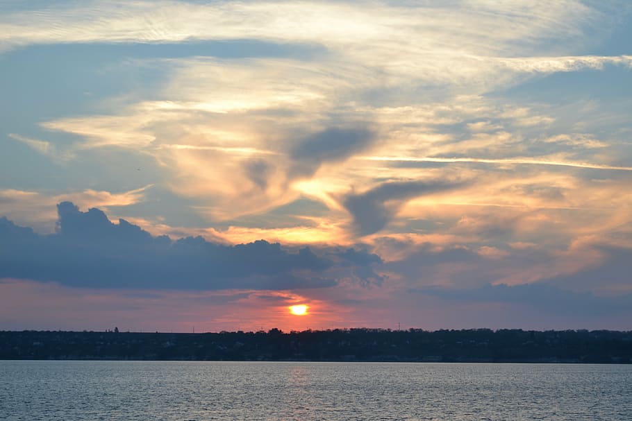 sunset, river, cloud, sky, outdoor, panorama, evening, natural HD wallpaper