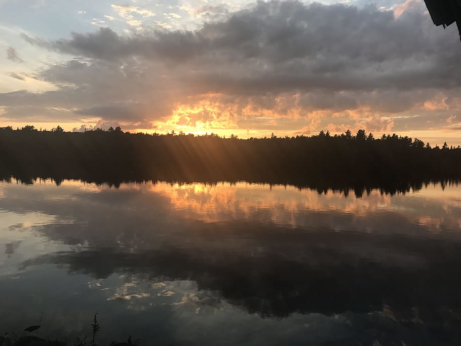 algonquin, sunset, lake, sky, cloud - sky, tranquility, tranquil scene, HD wallpaper