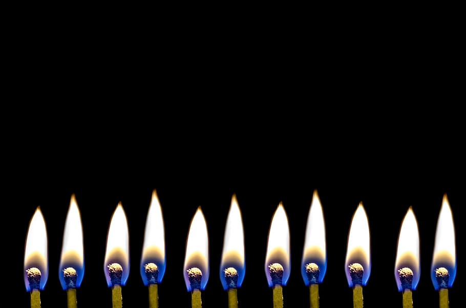 eleven matchsticks with fire, matches, black, burning, dark, flame, HD wallpaper