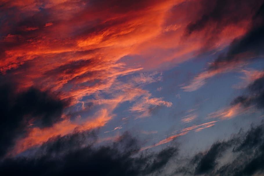 white clouds, orange, black, sunset, sky, dark, sunrise, dramatic sky HD wallpaper