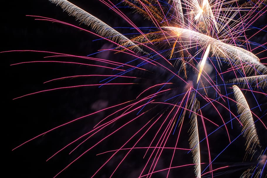 fireworks, pyrotechnics, light, explosion, night, hell, new year's day HD wallpaper