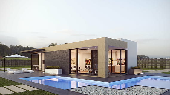 brown 1-storey house 3D perspective view, architecture, render HD wallpaper