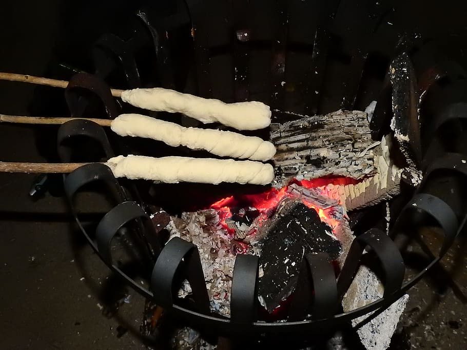 stick bread, grill, barbecue, fire basket, carbon, eat, dine HD wallpaper