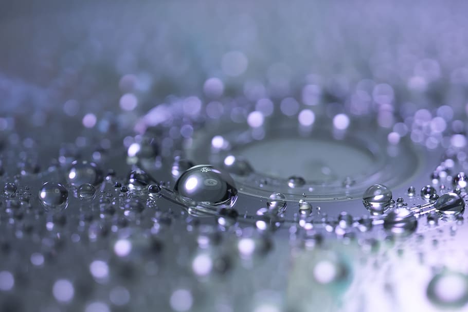 dew on gray surface, drop of water, cd, dvd, drip, computer, digital, HD wallpaper
