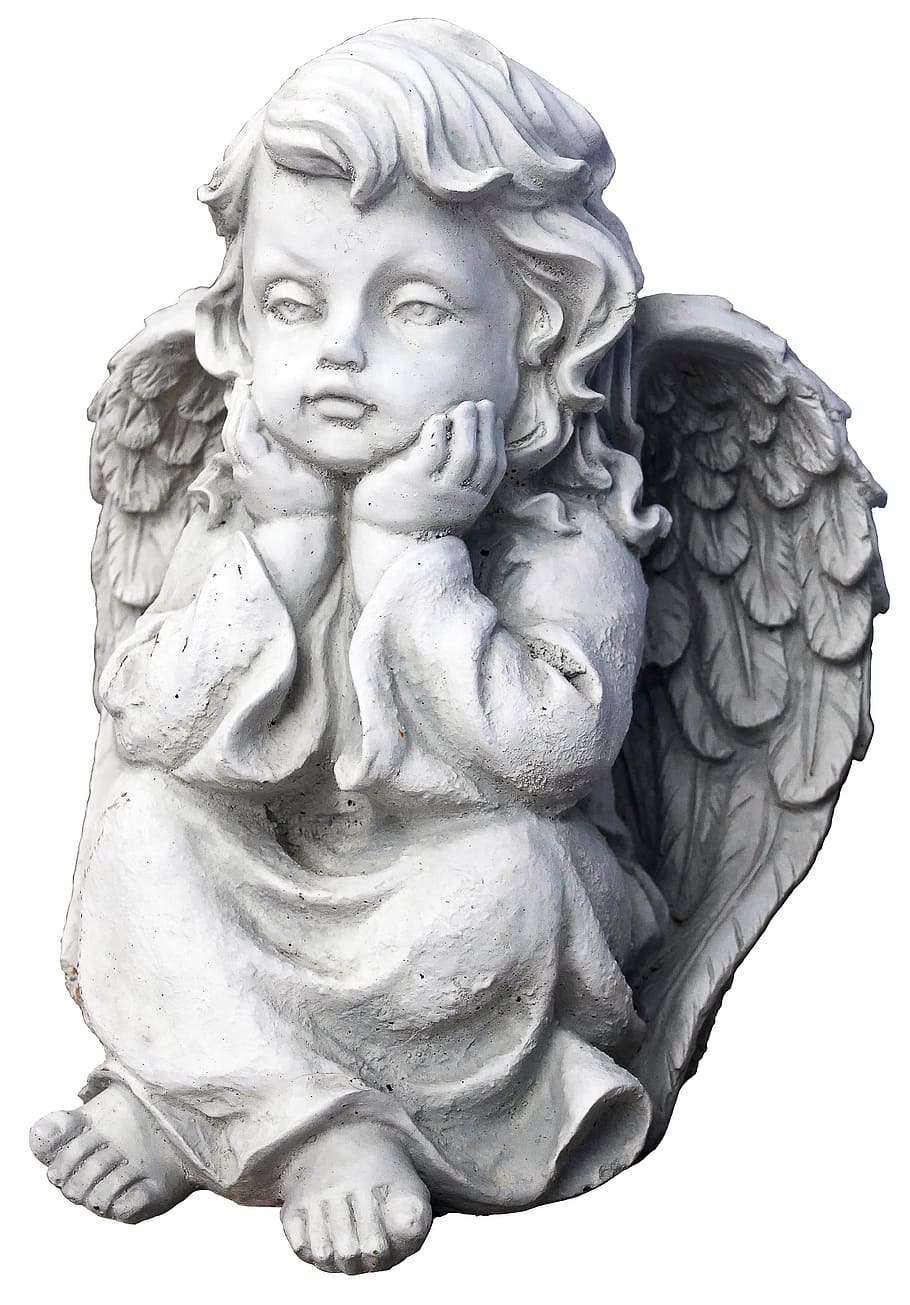 white ceramic angel figurine, figure, sitting, sculpture, angel figure HD wallpaper