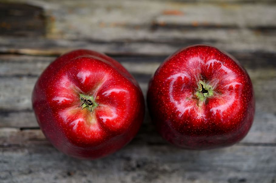 two red unripe apples, fruit, vitamins, fruits, bless you, autumn colours HD wallpaper