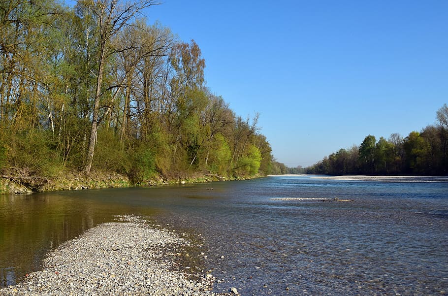landscape photography of river surrounded with trees, nature HD wallpaper