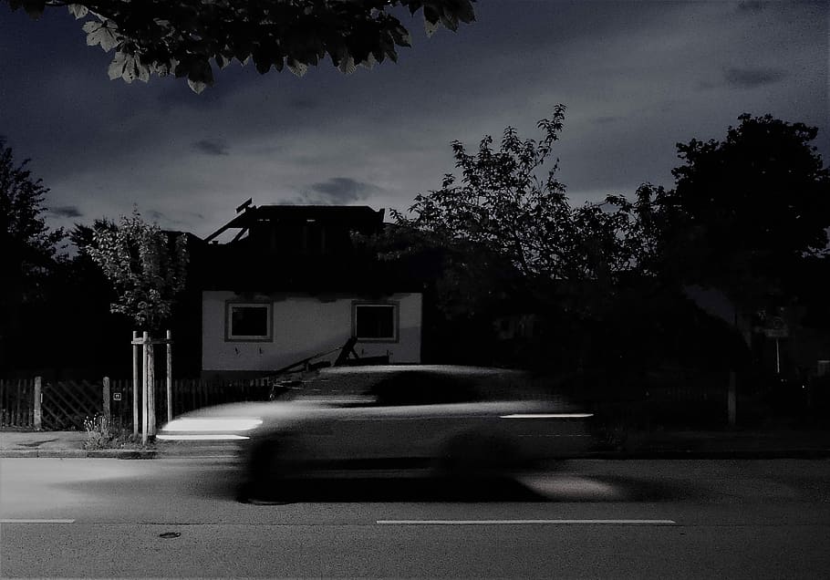 Night, Auto, Long Exposure, Architecture, road, oldtimer, drive HD wallpaper