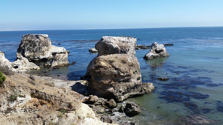 Beach, Ocean, Sea, Rocks, horizon over water, nature, scenics HD wallpaper