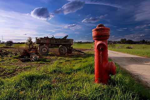 field, hydrant, nature, plant, green, water hydrant, water tap HD wallpaper