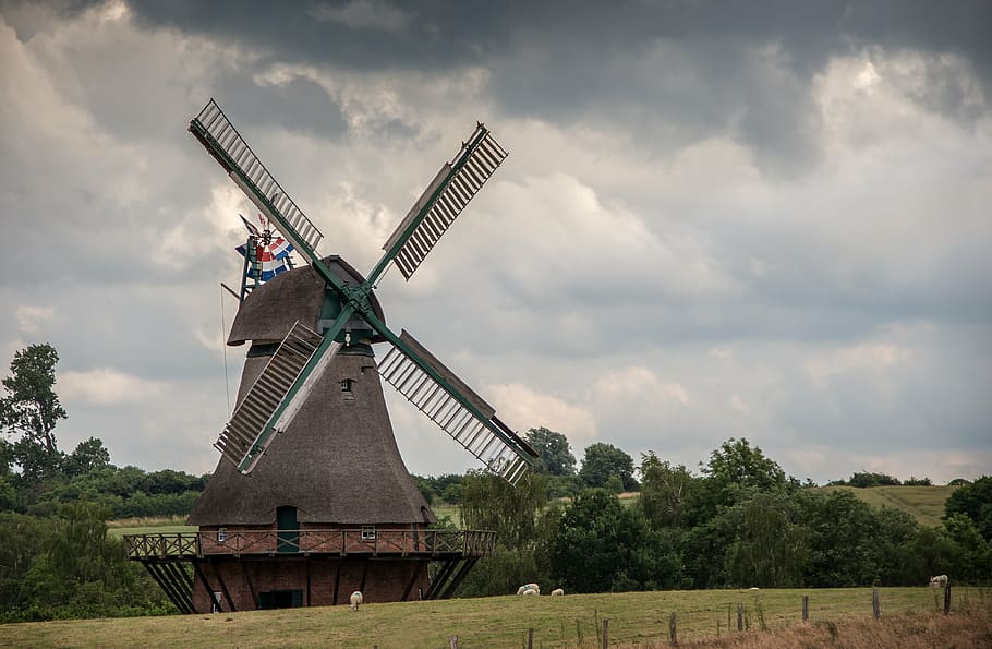 old windmill, nostalgia, windräder, historically, antique
