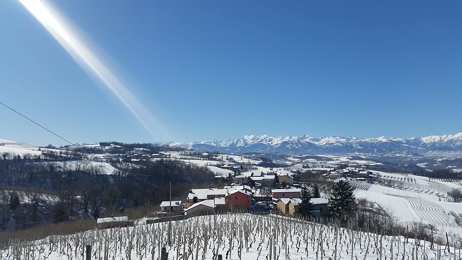 langhe, hills, winter, snow, cold temperature, mountain, architecture HD wallpaper