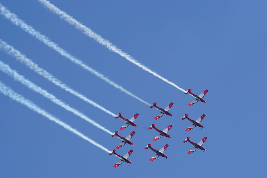 flugshow, event, aircraft, airplane, air vehicle, vapor trail HD wallpaper