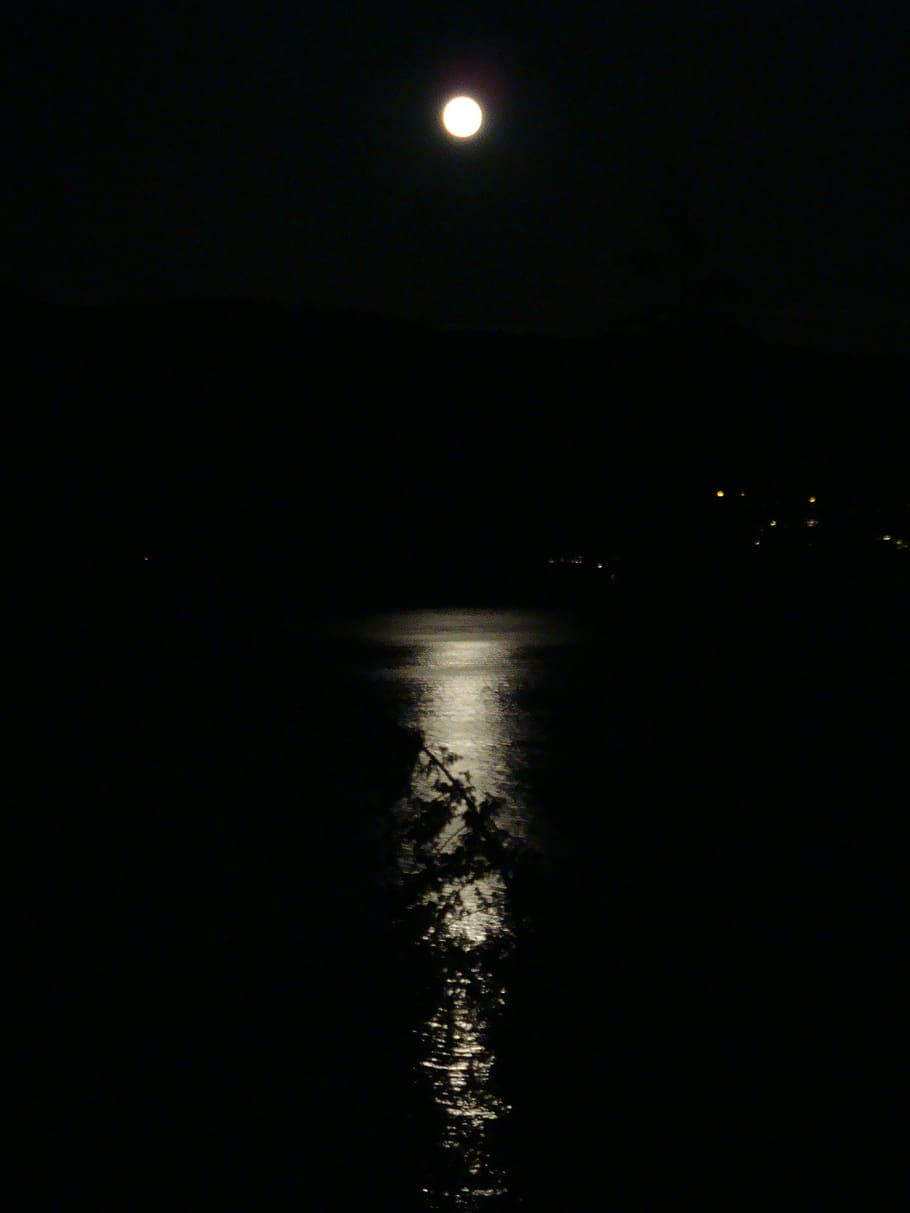 moon, reflection, ocean, night, calm, dark, midnight, peaceful HD wallpaper