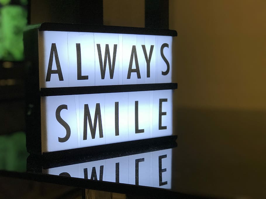 turned on Always Smile LED signage, shallow focus photography of always smile signage HD wallpaper