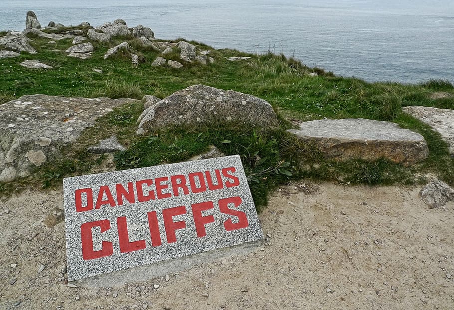 dangerous, cliffs, sign, high, peril, warning, alert, beware HD wallpaper