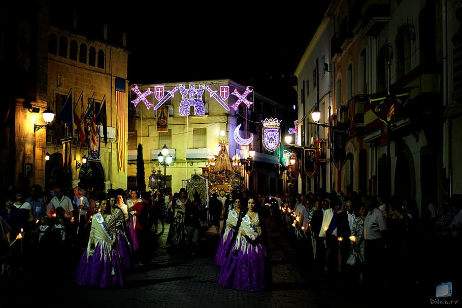 procession, virgin, castalla, night, built structure, architecture HD wallpaper