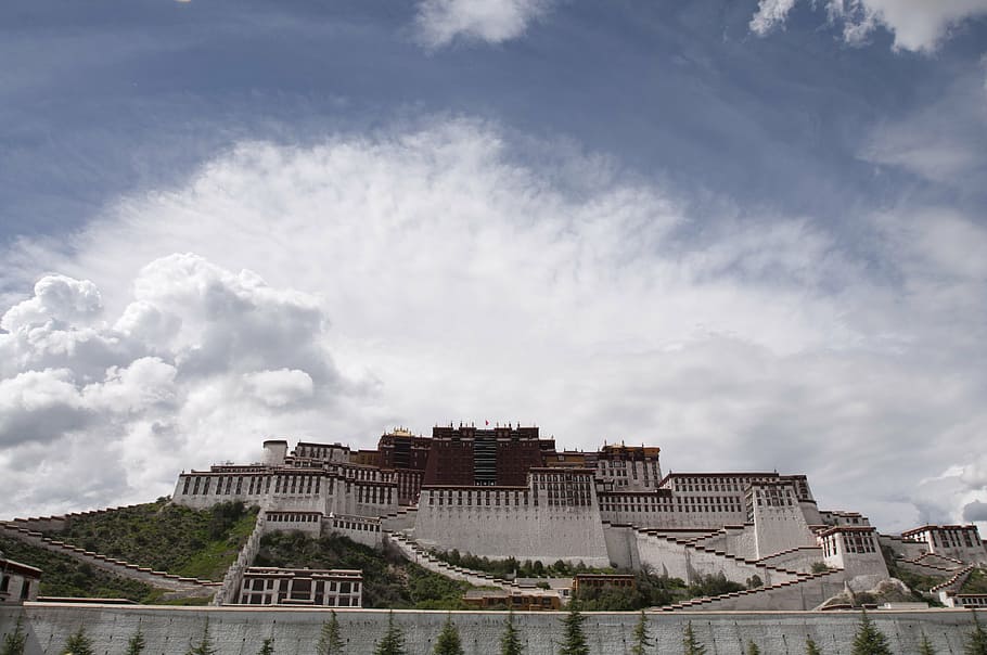 brown and white temple under blue and white sky, potala palace, HD wallpaper