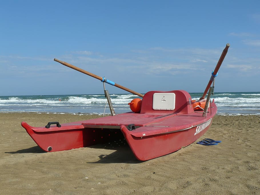 boot, lifeboat, rowing boat, water, sea, beach, sky, land, nature HD wallpaper