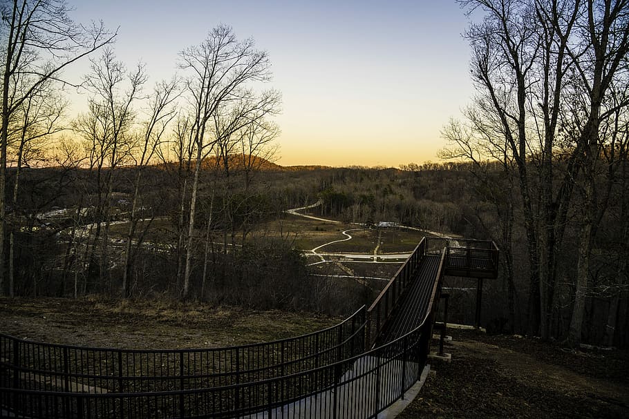 Outdoors Balcony at Dusk at Echo Bluff State Park, Missouri, forest HD wallpaper