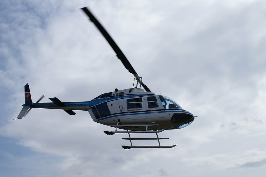 helicopter, fly, blue, sky, air vehicle, mode of transportation HD wallpaper